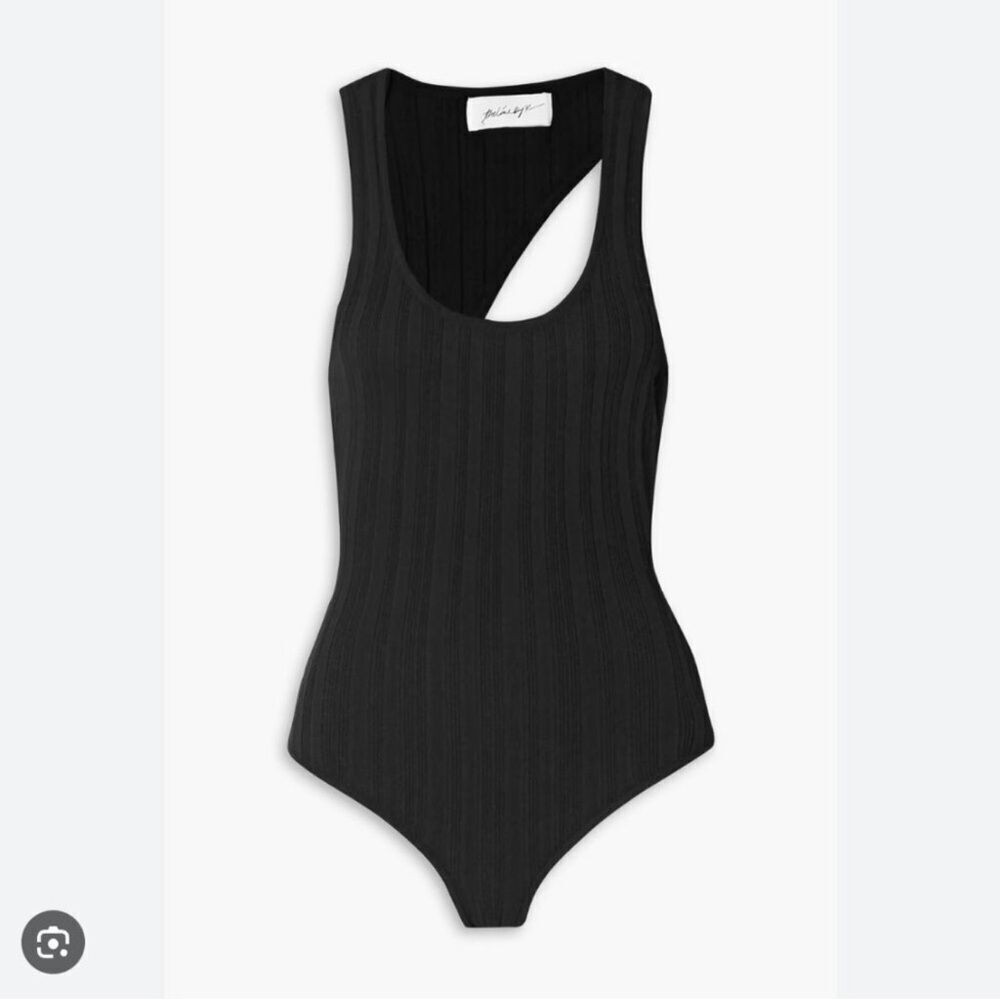 The Line By K Isaura Open-back Ribbed-knit Bodysuit In Black
V9